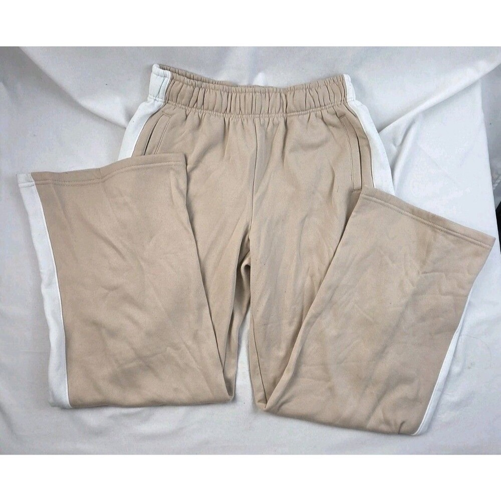 Tan Wide-Leg Track Sweatpants with White Side Stripe